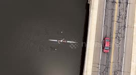 US: Kayakers enjoy on calm, reflective river in New Jersey