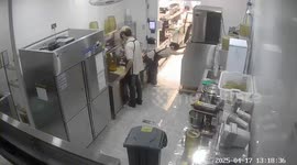 Worker hit by machine lid and slips on floor in Jiangsu, China