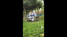 Group of friends fall as hut bench collapses in Lubuklinggau, Indonesia