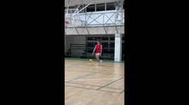 Volleyball player misses but still scores when ball bounces off face