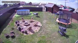Strong wind lifts backyard pool and sends it flying in Irkutsk, Russia