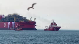 Türkiye: Türkiye's first floating gas production unit, Osman Gazi vessel, sails through Bosphorus of Istanbul