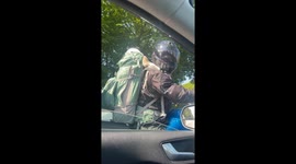 Bulldog Rides In Biker's Backpack