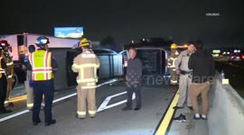 US, Los Angeles: Fullerton 2 Cars Overturn in Multi-Vehicle Traffic Accident on 57 Freeway