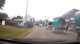 Gypsies horse-drawn caravans passing through Kirkby Stephen on their way to the 2025 Appleby Fair