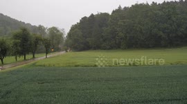 Heavy rain in the Coburg region of Franconia in Germany as June begins.