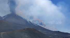 Mount Etna pyroclastic flow seen roaring down slopes of volcano