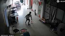 Hero girl saves toddler sister in split second as out-of-control scooter crashes into family restaurant