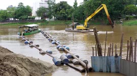 Flood prevention operations on the river Ping in Chiang Mai, Thailand
