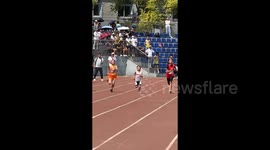 Young girl defies odds and wins 100-metre race by outpacing kids almost twice her height