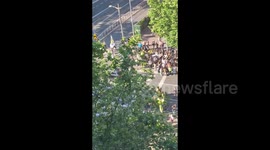 Serbia: Large protest march moves near the Faculty of law in Belgrade