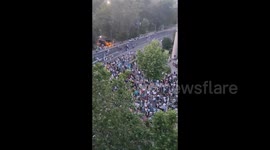 Serbia: A large crowd of people is taking part in a protest near the University of Belgrade Faculty of Law