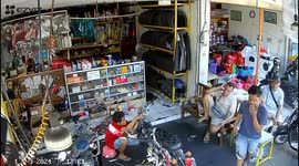 Motorcycle crashes into store in Denpasar, Bali, Indonesia