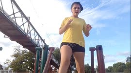 Woman falls on face using outdoor air walker in Buenos Aires, Argentina