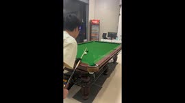 Cue stick hits monitor after successful shot in Zhejiang, China
