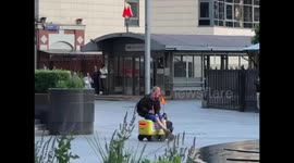 Man thrown off Yandex delivery robot after attempting to ride it in Moscow, Russia