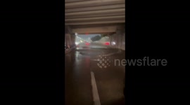 US: Severe flooding on the road in Garland, TX