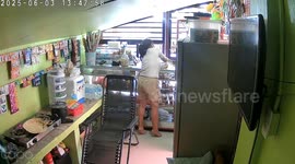Daughter flops on folding chair before it collapses from her weight