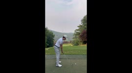 Cat joins golf practice at a par 3 in Gyeonggi-do, South Korea