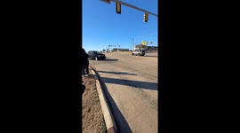 Speeding pickup truck loses control and tire on sharp turn in Oklahoma City, USA