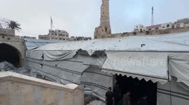 Gazans hold Eid al-Adha prayer in tent beside heavily damaged Great Omari Mosque