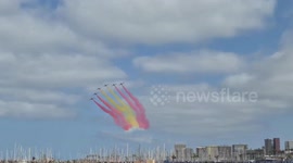 Spain: Sky Turns Red And Yellow As War Jets Dazzle Over Las Palmas De Gran Canaria