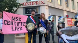 French lawmakers team up with Ocean Rebellion activists to combat slavery in harmful industrial tuna fisheries at the UN Ocean Conference in Nice