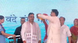 Rajasthan Chief Minister at a public meeting in Pushkar, India