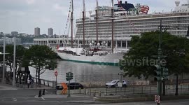 US: Spanish Sail Ship Juan Sebastian Elcano Docked In NYC