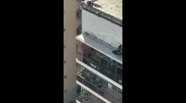 Cat rescued from building edge in Buenos Aires, Argentina