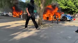 US: Los Angeles Police Car On Fire Caught On Video During Intense ICE Protests