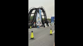 Jeep's motor show stunt goes wrong when it gets stuck at the top of ramp