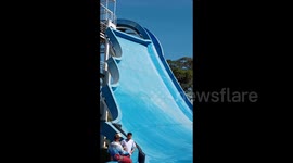 Venezuela: In the video girl jumps off the slide and due to poor design of the slide she falls