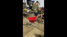 Man falls and gets stuck in folding chair in Santa Fe, Argentina