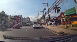 Motorcycle rider going the wrong way collides with pedestrians at crossing