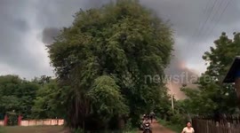 Burmese fighter jet shot down by resistance fighters crashes into temple