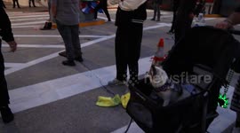 Protestors and journalists are detained in front of the Roybal Federal Building during Anti-Ice Protest