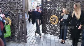 Mia Regan leaves  the Royal Academy Summer Exhibition celebrity launch party