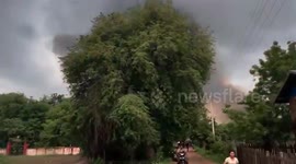 Burmese fighter jet shot down by resistance fighters crashes into temple