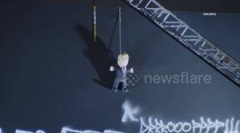 US, Bakersfield: Los Angeles ICE Protest Day 6 Anti-ICE Trump Pinata Hung From Billboard Part 2