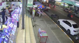 Wild monitor lizard sparks panic as it tries to get into phone shop
