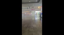 Thunderstorm blows security guard's hut across ground