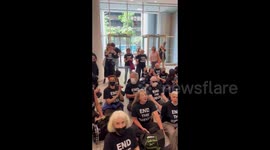 US: Pro-Palestine protest takes place inside the lobby of Maersk’s offices in NYC