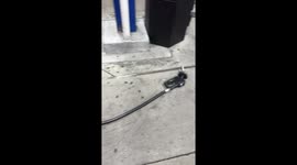 Unfortunate moment gas pump malfunctions and charges for every sprayed drop