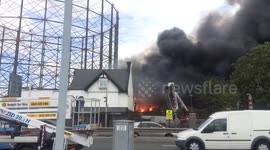 Close-up footage of the fire in Greenwich, London