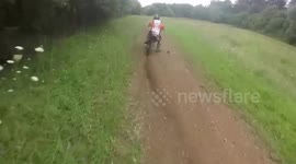 Motocross rider's GoPro gets smashed by stone