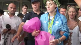 Greek Olympic medallist Anna Korakaki arrives back home to hoards of fans