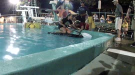20160814 - Cardboard boat race heat # 5 - both riders get wet