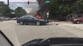 Lamborghini bursts into flames after crash