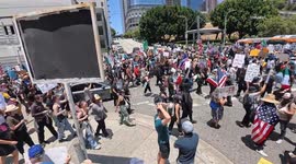 US, Los Angeles: Los Angeles  #8211; Downtown No Kings Day Protest Wide Angle Crowds Part 2